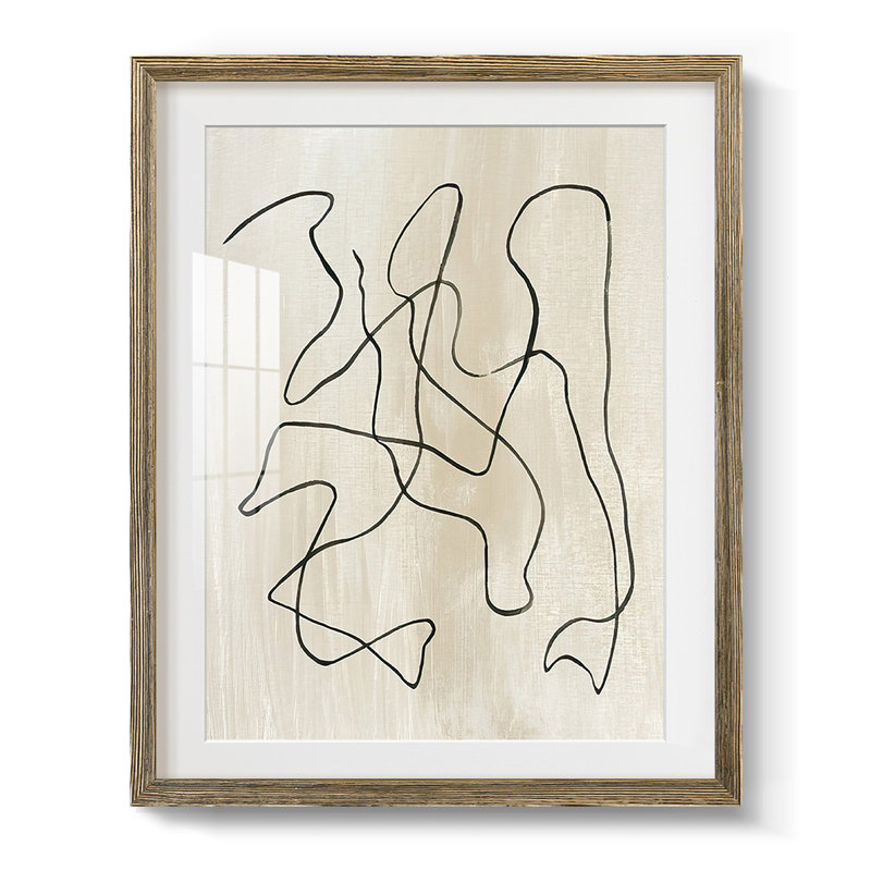 Relié III, peinture sur papier encadrée, Noyer