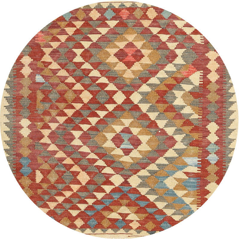 Tapis de zone orange/brun/crème contemporaine, Rond 4 pi