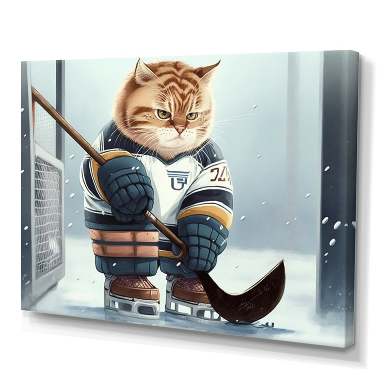 Dessin animé «Hocket Cat on Ice Rink II», impression sur toile, H 30 po x l 40 po x P 1,5 po, Toile tendue