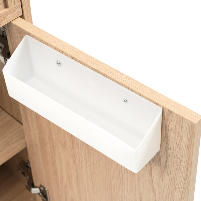 Meuble-lavabo rustique de 15,73 po avec lavabo réversible en résine, tablette réglable, porte à ouverture facile, fermeture en douceur, finition grain de bois pour les petits espaces de petite taille