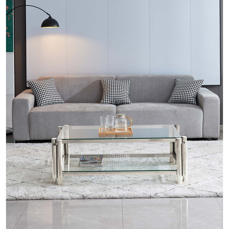 50" W Rectangle Modern Stainless Steel Coffee Table, Silver
