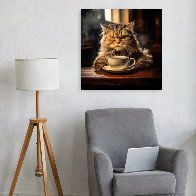 «Grumpy Cat Coffee», art mural contemporain, 24" H x 24" W