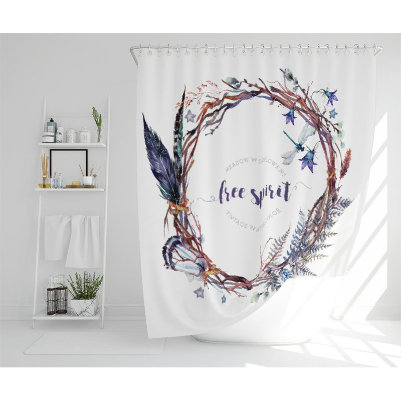 Watercolor Boho Wreath Designer Shower Curtain