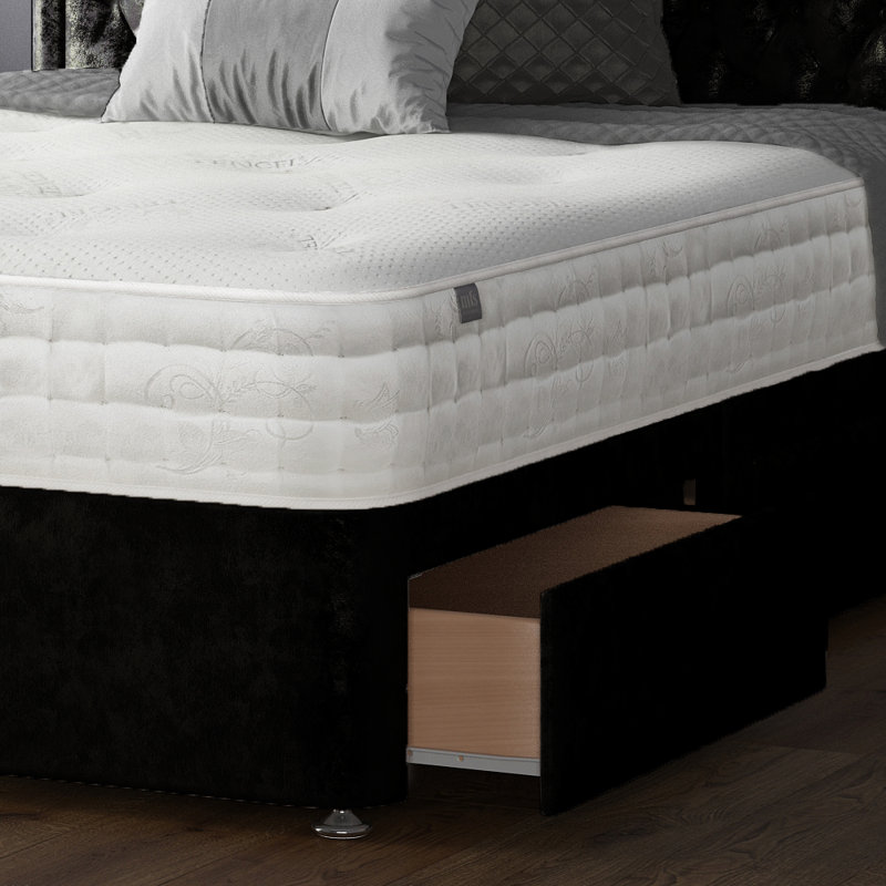 Fan Divan Bed Base, Black, Single (3'), 2 Left Drawers