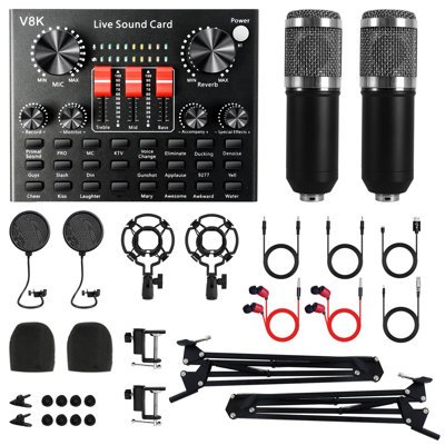 Ensemble de matériel de balado, ensemble de studio d'enregistrement avec deux micros BM800 et changeur de voix pour PC / mobile, diffusion en direct, chant, jeu, changeur de voix