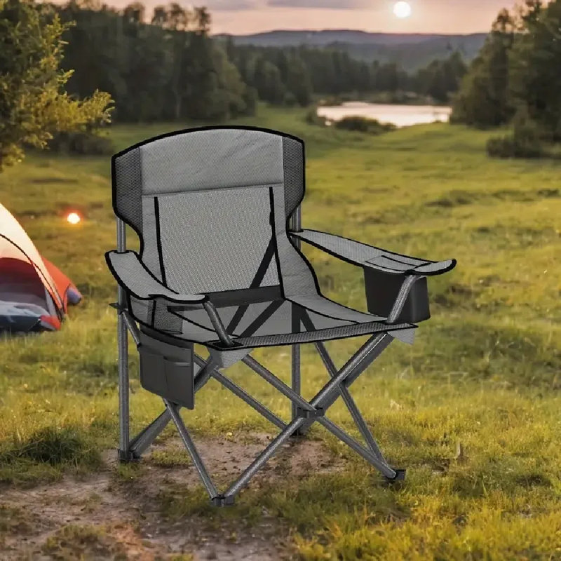 Folding Camping Chair, Supports Up To 352 Lbs, Portable Beach Chair, Lawn Folding Chair, Breathable Mesh Quick Dry, Cup Holder, Outdoor Picnic Chair, Ideal For Outdoor Patios, Beaches And Fishing
