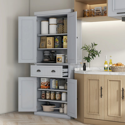 Rangement gris pour garde-manger, 4 portes, 3 tablettes réglables, grand tiroir, - Organisez soigneusement vos articles