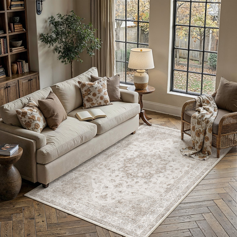 Stella Machine Washable Oriental Area Rug, Rectangle 3' x 5', Ivory