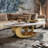 Fantastic Luxurious Oval Faux Marble Coffee Table With Midsize Sphere Crescent-Shaped Base-1678648414