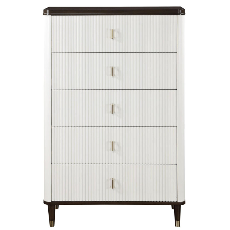 Dzianis 5-Drawer Chest in White and Walnut