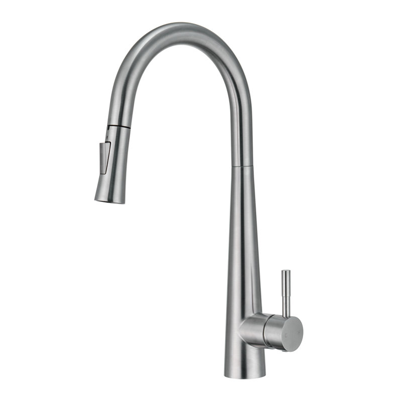 Brushed Nickel High Arc Pull Down Kitchen Faucet with Spray