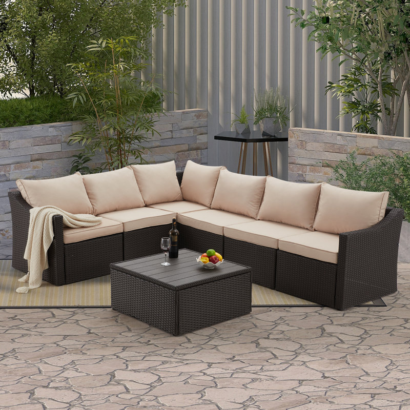 Ensemble de conversation modulaire avec coussins 7 pièces, Kaki