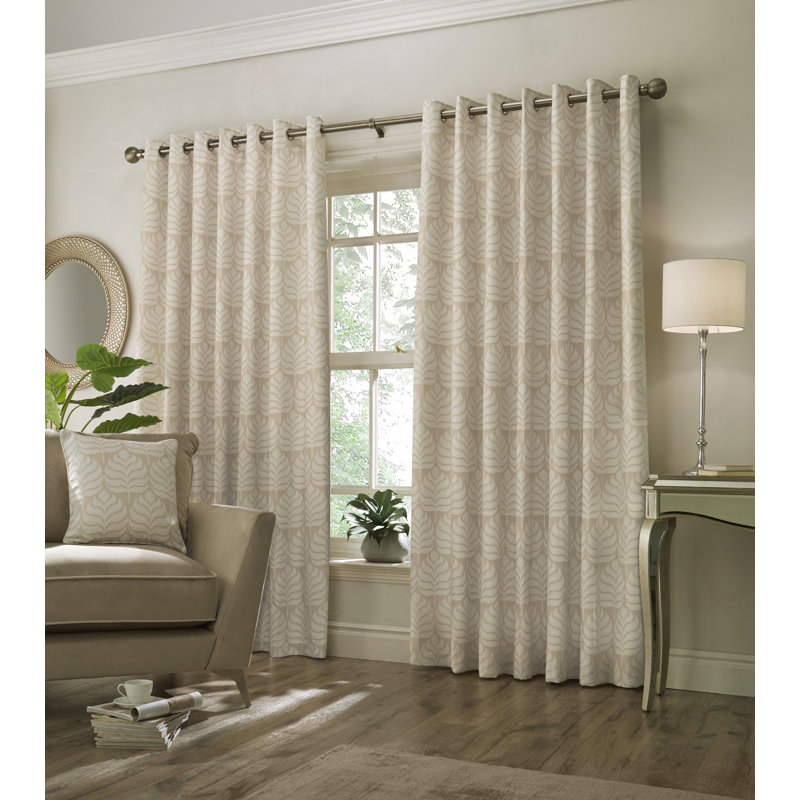 Horto Floral Eyelet Curtains, 117 W x 137 D cm, Natural