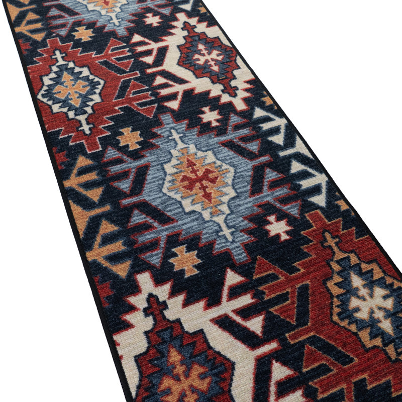 Anti Slip Geometric Southwest Antibacterial Runner Rug, Runner 2'2" x 11'