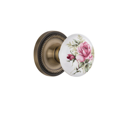 Rosette corde avec bouton de porte en porcelaine blanche