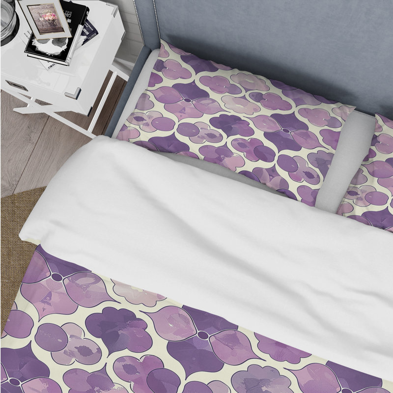 Ensemble de housse de couette beige mauve Mid-Century Quatrefoil - Midcentury