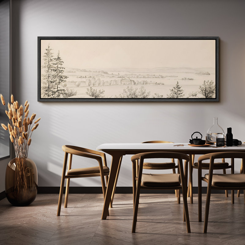 «Serene Winter Panorama Elegant Snowy Countryside Decor», reproduction encadrée sur toile, H 20 po x l 60 po