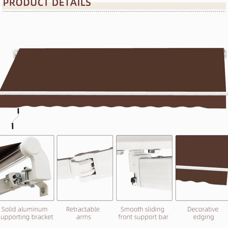 13'x8' Awning For Patio, Deck, Balcony - & Water-, Manual Crank, Coffee Brown Splendid Patio 13' X 8', Deck