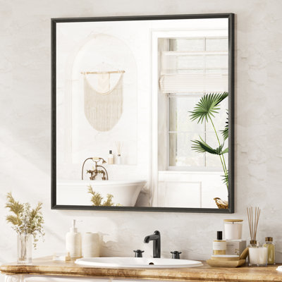Rust-Proof Aluminum Framed Bathroom Mirror, Beveled Frame Wall Mirror with Thick Tempered Glass, Easy Install & No Wobble Wall Mirror