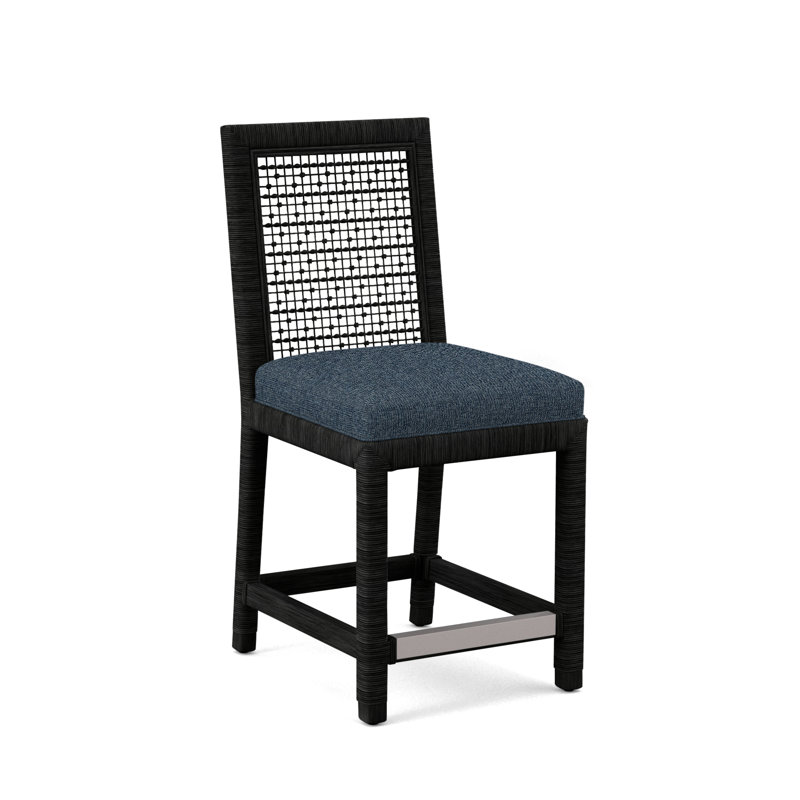 Pine Isle 24" Counter Stool, Sunbrella Blue Pinstripe; 6205-64, Black