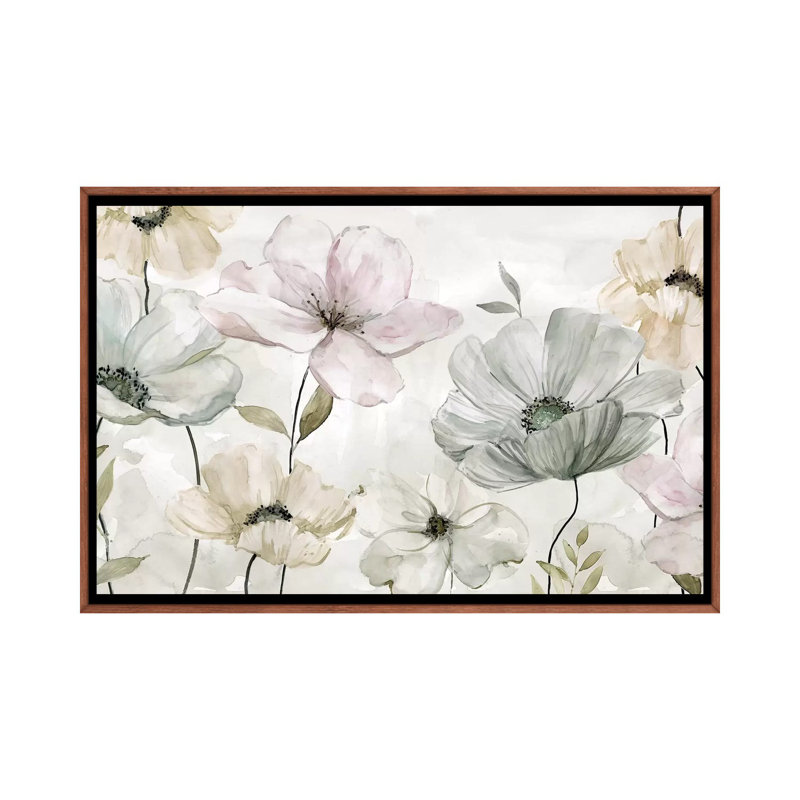 «Garden Grays» par Carol Robinson - reproduction, H 40 po x l 60 po x 1,5 po, Toile avec cadre en bois brun classique