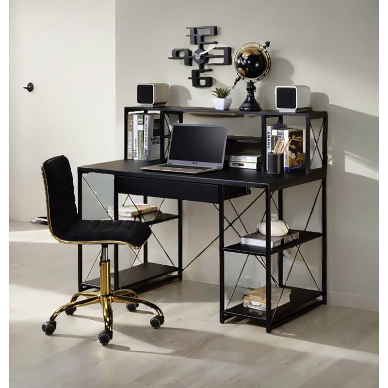 Bureau d'écriture multifonctionnel Nawaf, Noir, noir, noir, noir