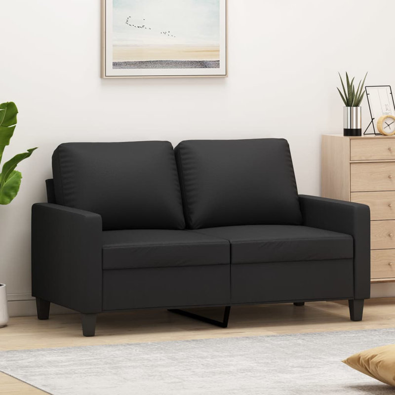 Dorretta Upholstered Sofa, Black Faux Leather, 31.5" H x 54.3" W x 30.3" D