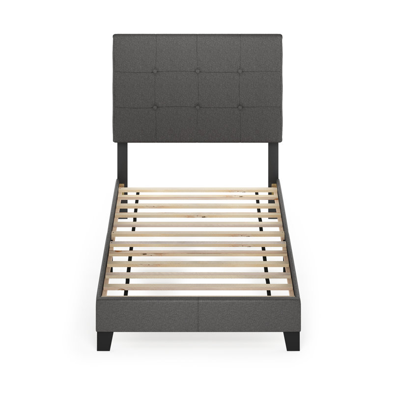 Anding Upholstered Slat Bed, Stone, Twin