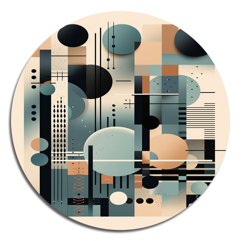 «Blue and Black Symmetry In Motion II», art mural rond géométrique abstrait sur métal, H 23 po x l 23 po x P 1 po