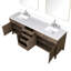 84 po Meuble-lavabo double large en chêne gris avec plateau en quartz blanc, robinet et 36 miroirs, scellés polis