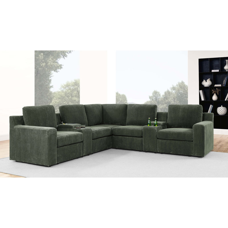 Canapé modulaire Lullin, Velours côtelé vert foncé