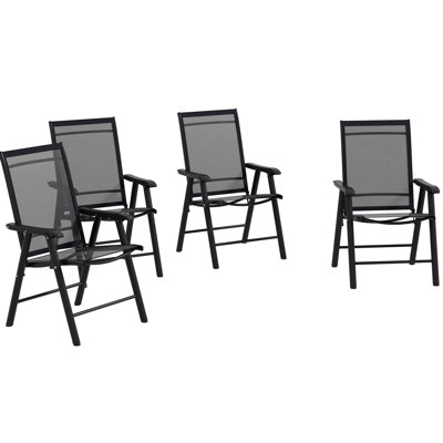 Set Of 4 Patio Folding Chairs, Stackable Outdoor Sling Patio Dining Chairs