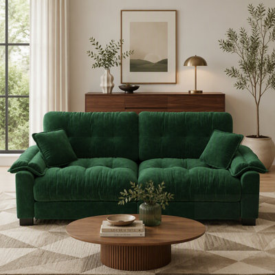 Modern Chenille Pleated 3-Seater Sofa with Durable Spring Support and Thick Dense Foam Cushions