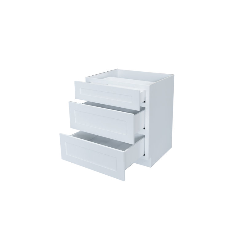Armoire à 3 tiroirs H 34,5 po à base standard prête à assembler, blanc élégant, H 34,5 po x l 24 po x P 24 po