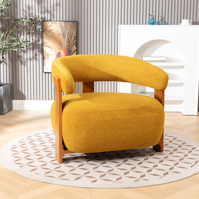 Modern Solid Wood Bucket Chair, Yellow