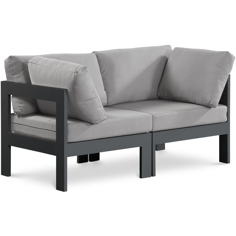 Kylis 60'' Wide Aluminum Loveseat with Cushions, Dark Gray, Gray