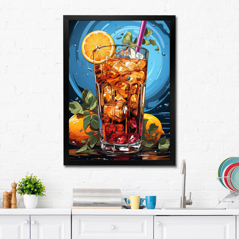 Spiritueux boisson III - décoration murale cocktails, Cadre simple noir, H 32 po x l 16 po x P 1 po