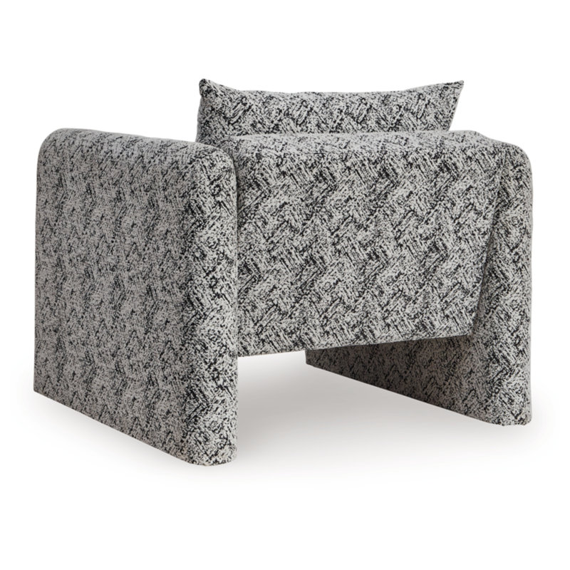 Black and White Geometric Pattern Accent Chair with Shelter Arms
