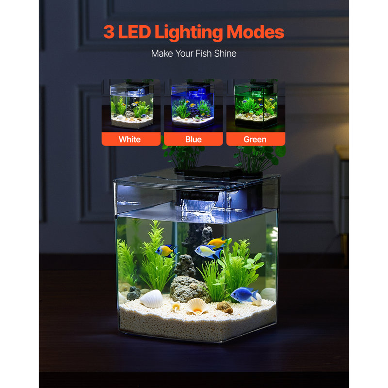 Aquarium de 7,5 litres (2 gallons) Arch Ultra-Clear GPPS Starter Smart Tank avec éclairage réglable à 3 couleurs et système autonettoyant. Convient aux poissons d'eau douce et d'eau de mer. Idéal pour la maison, le bureau ou comme animal de compagnie.