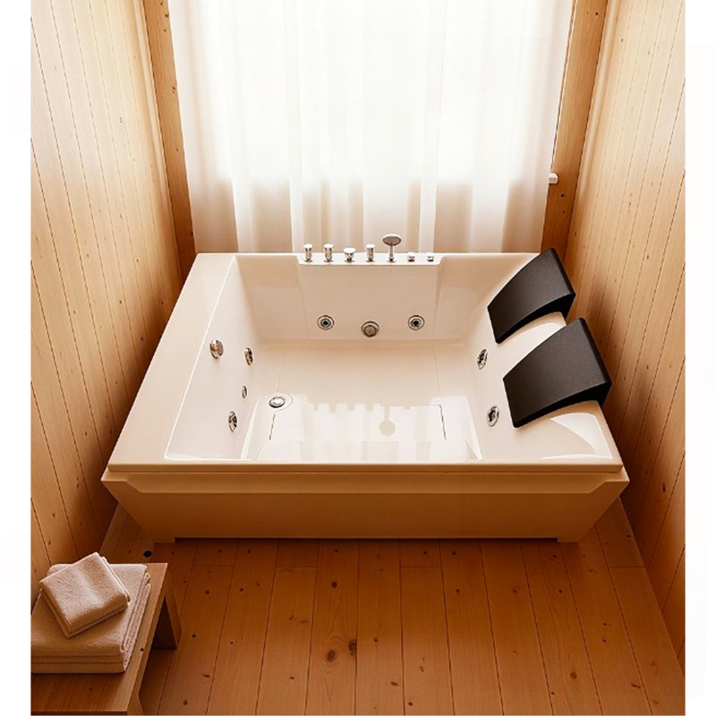 Baignoire tourbillon, baignoire à jets de 73 po x 48 po pour 2 personnes, hydromassage et chromathérapie, certifié UL, certifié UPC, tablier à 3 côtés, acrylique, 110 gallons, drain à gauche