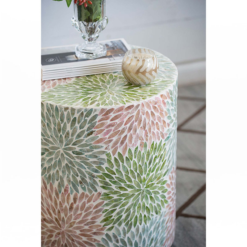 Cylindrical Garden Capiz Stool, Accent Side Table