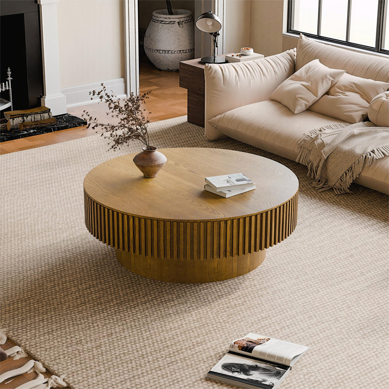 Table basse ronde avec rangement 39,37 po, Brun