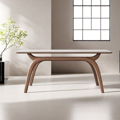 Simple white wax wood rock board dining table