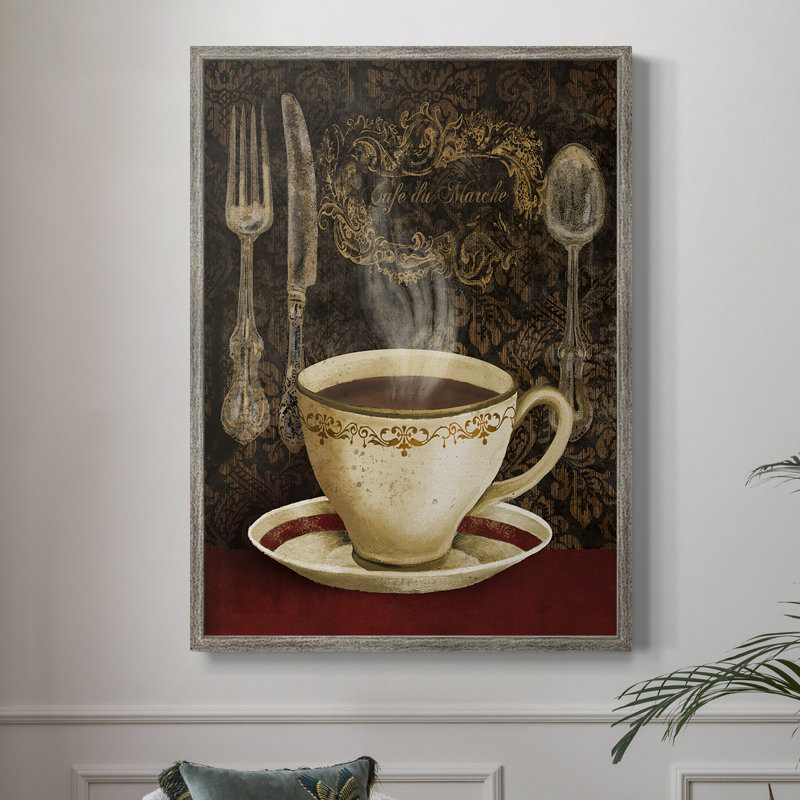 Café du marché, reproduction encadrée - bois massif, H 15 po x l 12 po
