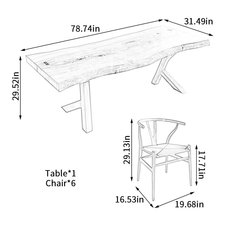 Table de salle à manger Natural Creative, H 29,52 po x L 78,74 po x l 31,49 po