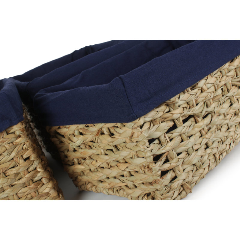 Fleur De Lis Living Wicker Decorative Basket, Navy Blue Lining