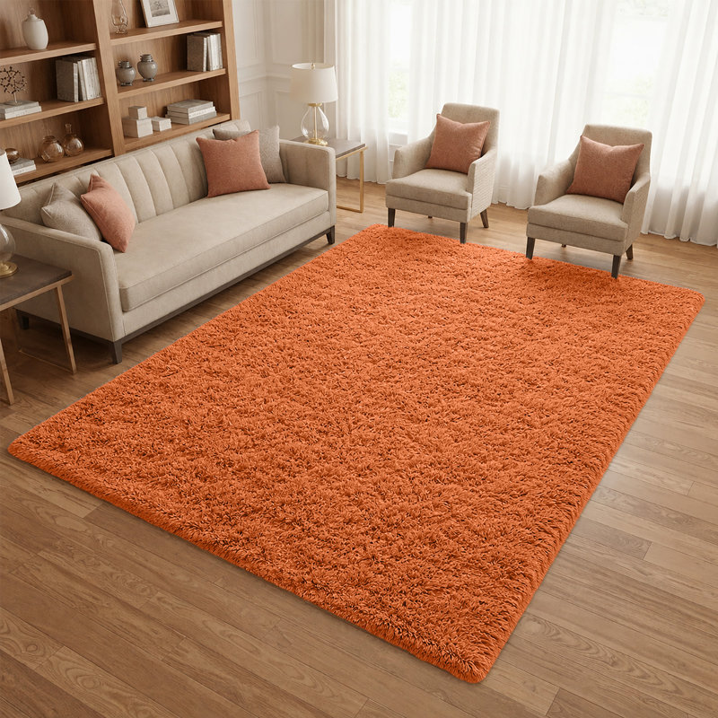Machine Tufted High Pile Shag Area Rug(Ultra Soft & Fluffy), Rectangle 160 x 230 cm, Rust
