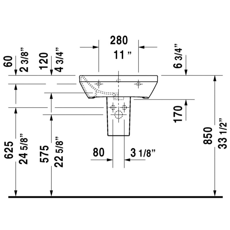 White Ceramic Rectangular Wall-Mount Bathroom Sink with Overflow