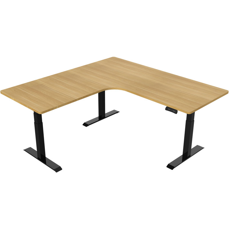 Adjustable L-Shaped Metal Base Writing Desk, Natural/Black