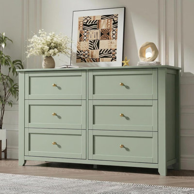 6-Drawer Dresser with Lacquer Finish & Metal Knobs, Large Modern Wood Chest for Bedroom, Entryway, Hallway